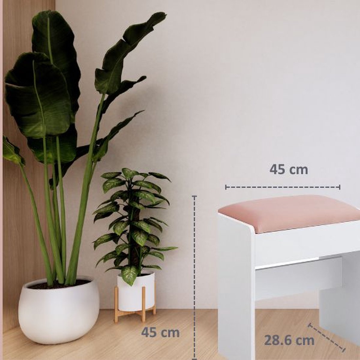 Florida Kaptafel Kruk Gewatteerde Fluwelen - Make-up Krukje stoel met Antislip Voetkussentjes - Wit roze