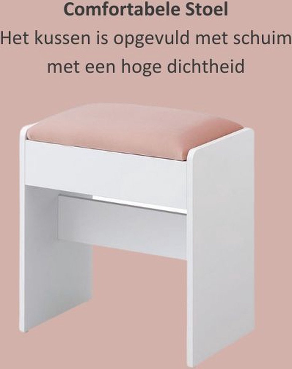 Florida Kaptafel Kruk Gewatteerde Fluwelen - Make-up Krukje stoel met Antislip Voetkussentjes - Wit roze
