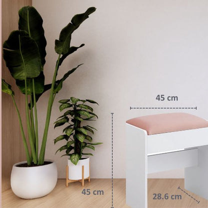 Florida Kaptafel Kruk Gewatteerde Fluwelen - Make-up Krukje stoel met Antislip Voetkussentjes - Wit roze